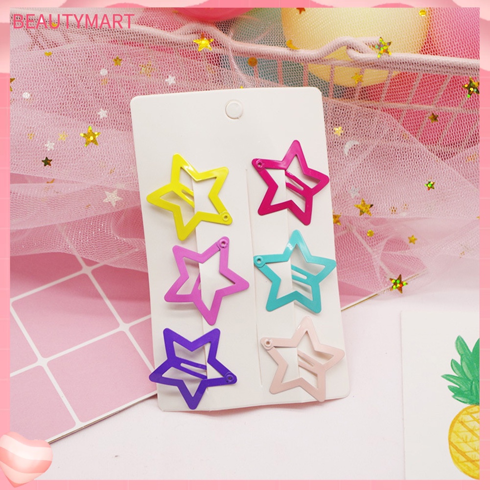 Set 6 Kẹp Tóc Hình Ngôi Sao / Trái Tim Màu Sắc Kẹo Ngọt Dành Cho Bé Gái