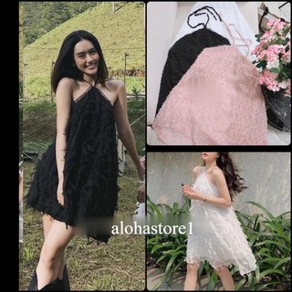 [CÓ MÚT]  ĐẦM CỔ YẾM LÔNG VŨ ĐẦM BBD GIẤU QUẦN HOA NỔI váy yếm lông vũ hở lưng váy cổ yếm lông vũ alohastore1