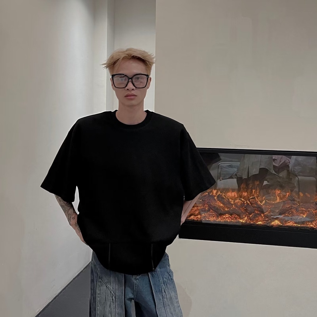 Áo Thun Cao Cấp Cảm Giác Hàn Quốc Thiết Kế Với Đường Viền Màu Trơn Có Khóa Kéo