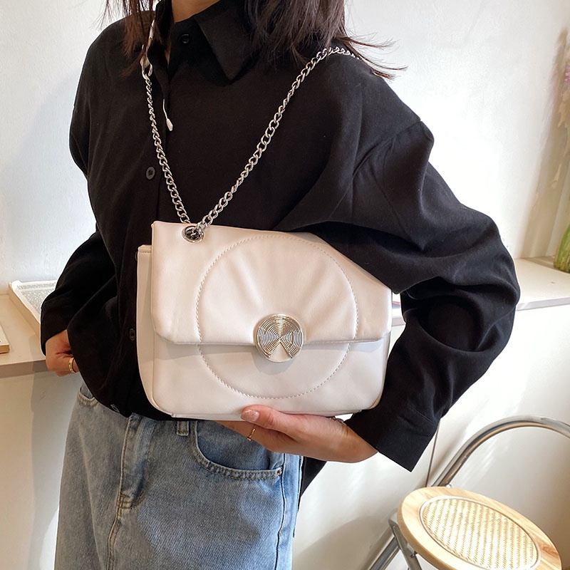 Túi Đeo Vai Dây Xích Có Khóa Tròn Phong Cách Hàn Quốc Chất Lượng Cao Cho Nữ