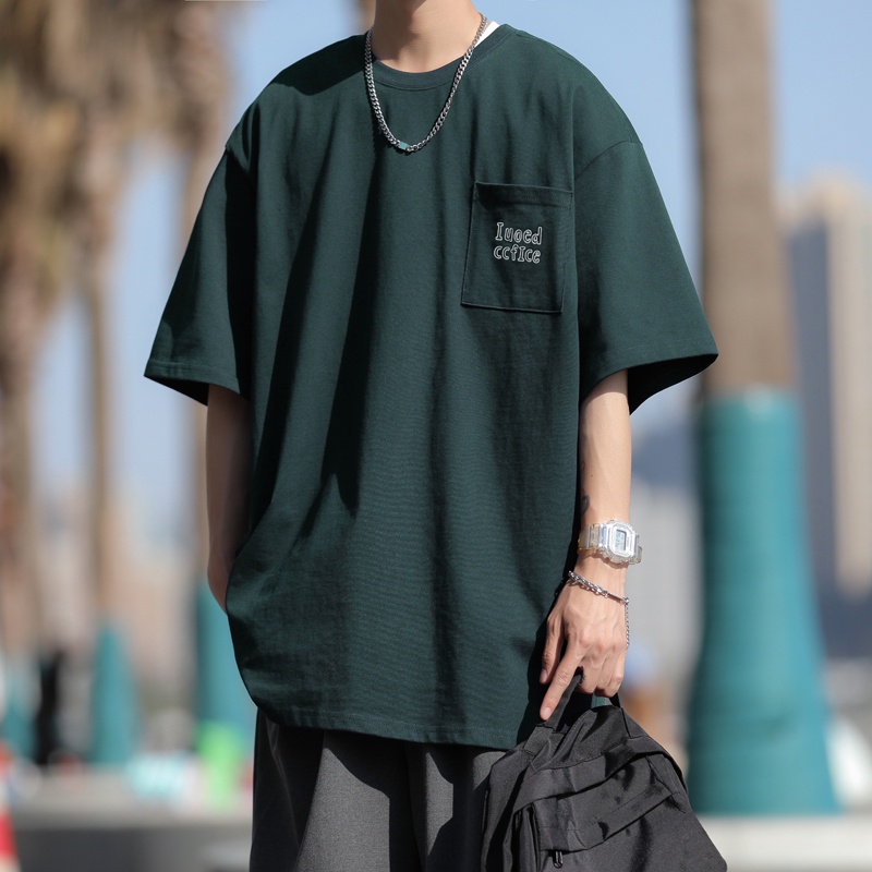 Áo Thun Ngắn Tay Dáng Rộng Phối Túi Phong Cách Đường Phố Nhật Bản Thời Trang Mùa Hè Cho Nam