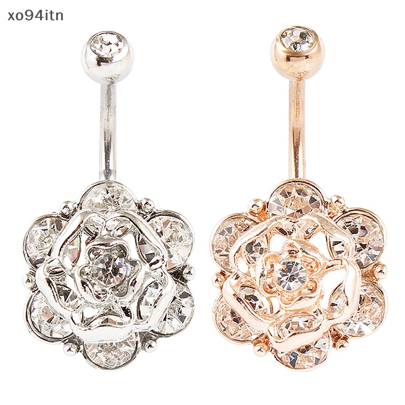 Khuyên Rốn Bằng Thép Không Gỉ Hình Hoa Đính Đá Quyến Rũ