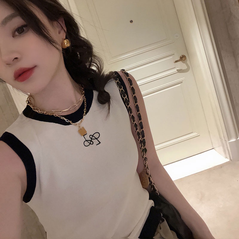 Áo Sát Nách Cổ Tròn Màu Trơn In Chữ Cỡ Lớn Thời Trang Mùa Hè Hàn Quốc 2023 Cho Nữ
