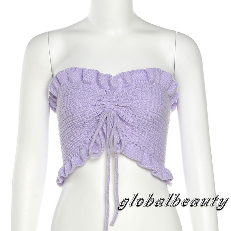 Áo Crop Top Không Dây Cổ Thuyền Màu Trơn Thời Trang Mùa Hè Dành Cho Nữ