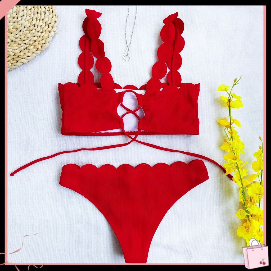 Bộ Đồ Bơi 2 Mảnh Màu Trơn Có Đệm Nâng Ngực Cho Nữ