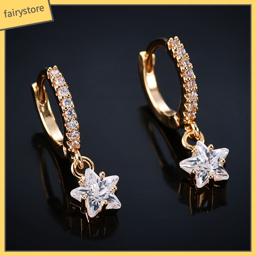 1 Đôi Bông Tai Hình Ngôi Sao Đính Đá Zircon Nhiều Màu Dành Cho Nữ