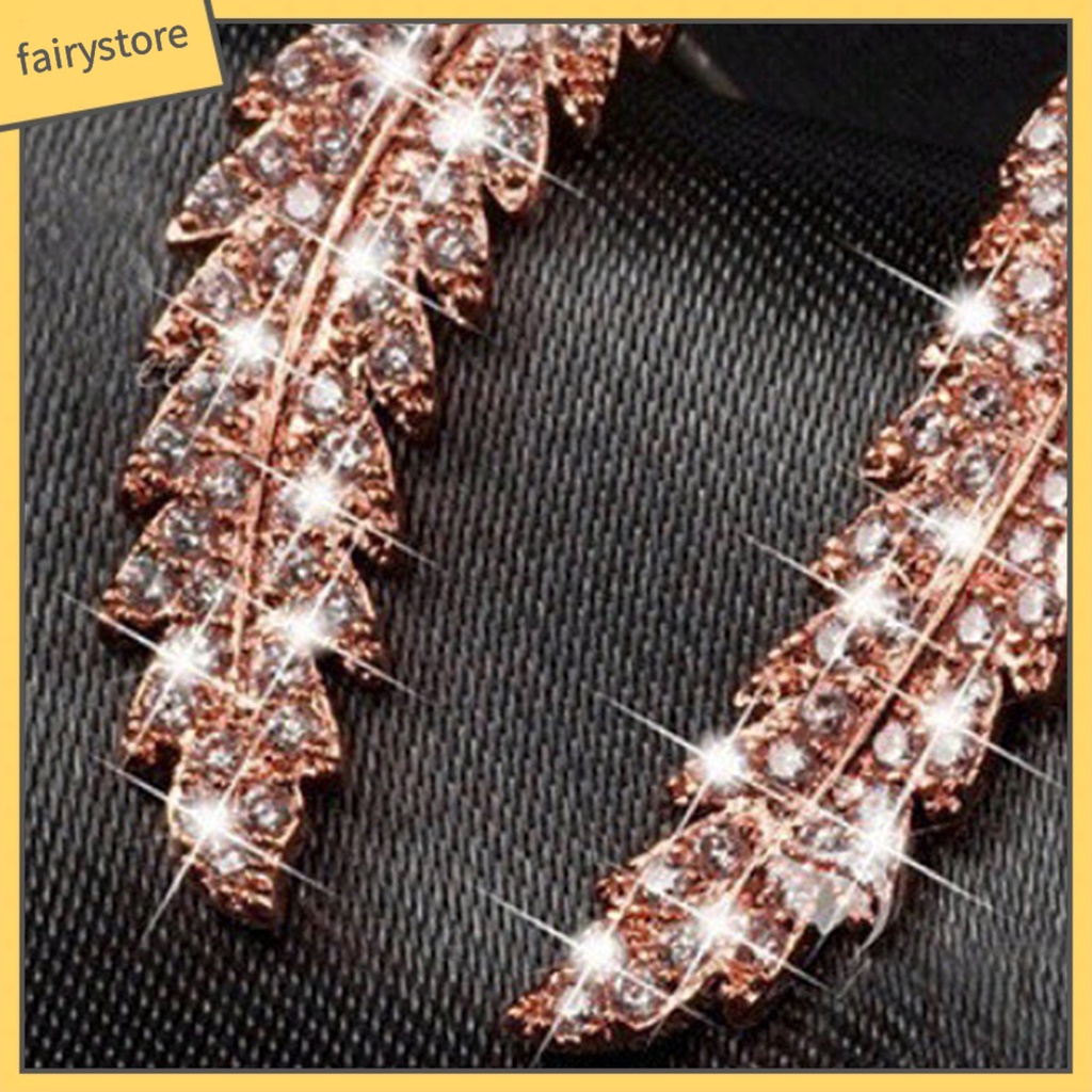 1 Đôi Bông Tai Hình Chiếc Lá Đính Đá Lấp Lánh Dành Cho Nữ