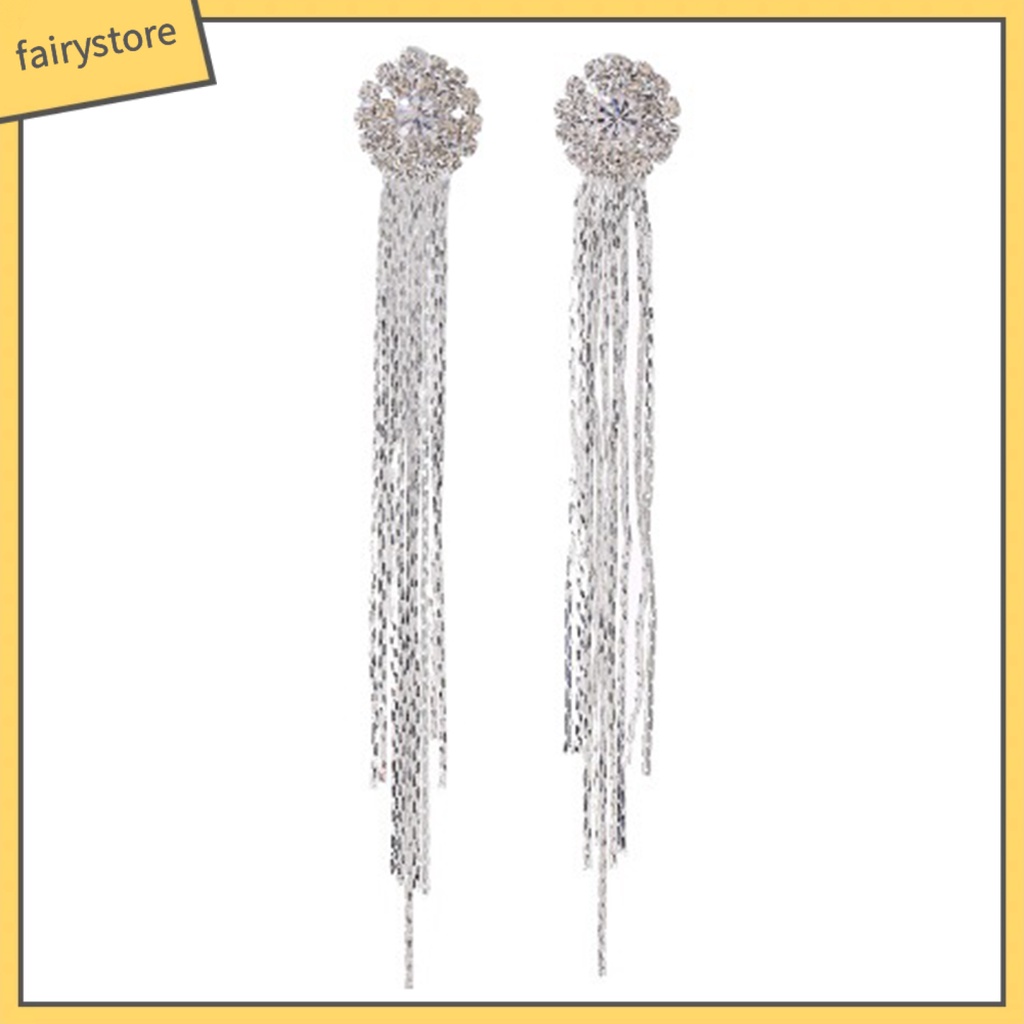 Bông Tai Dáng Dài Đính Đá Phối Tua Rua Lấp Lánh Thời Trang