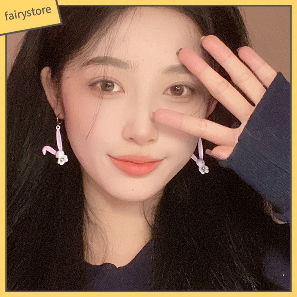 1 Đôi Bông Tai Hình Thỏ Hoạt Hình Đính Đá Phong Cách Hàn Quốc