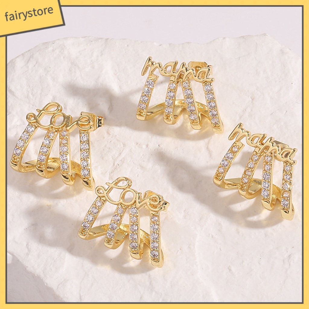 1 Đôi Bông Tai Hình Chữ Cái Đính Đá Chống Oxy Hóa Chống Rơi Lên Màu Nhanh 4 Chân Thời Trang Cho Nữ