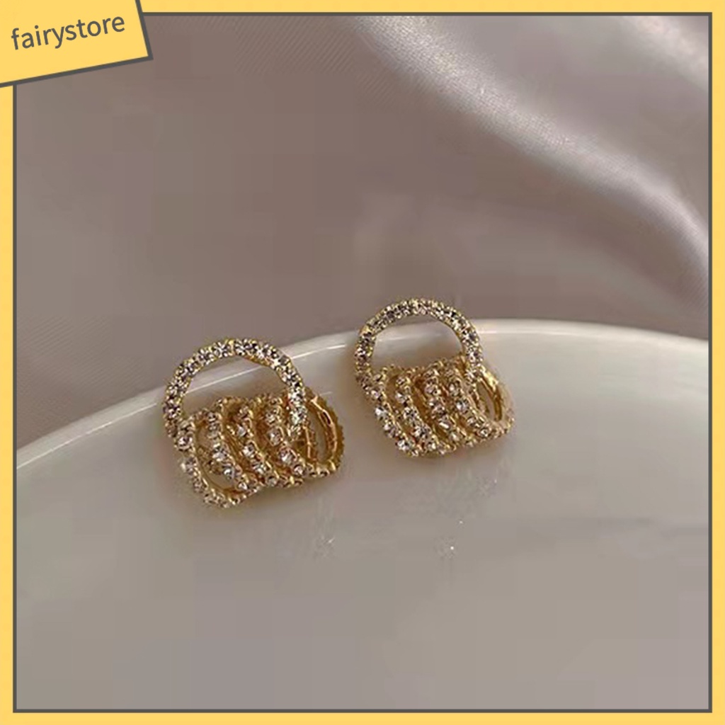 1 Đôi Bông Tai Tròn Đính Đá Lấp Lánh Dành Cho Nữ