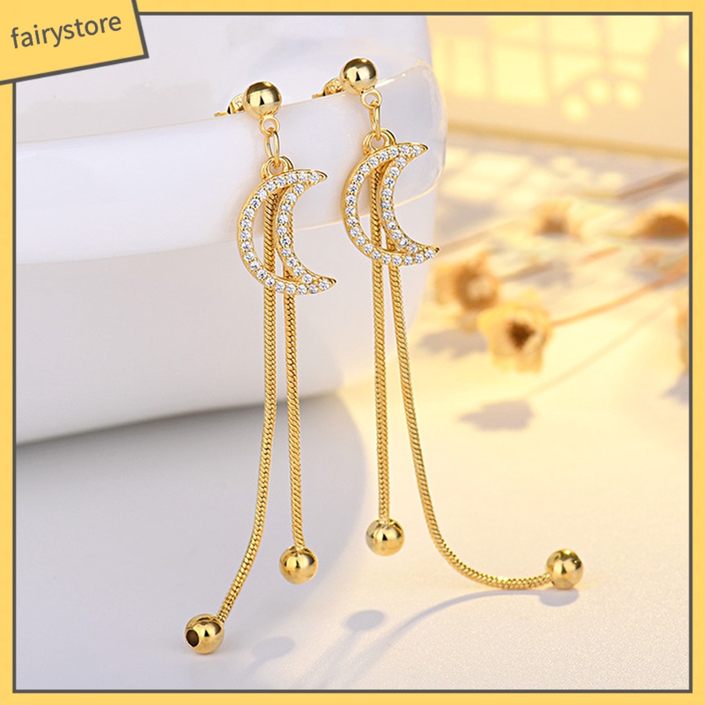 1 Đôi Bông Tai Tua Rua Mạ Điện Đính Đá Lấp Lánh Chống Trầy