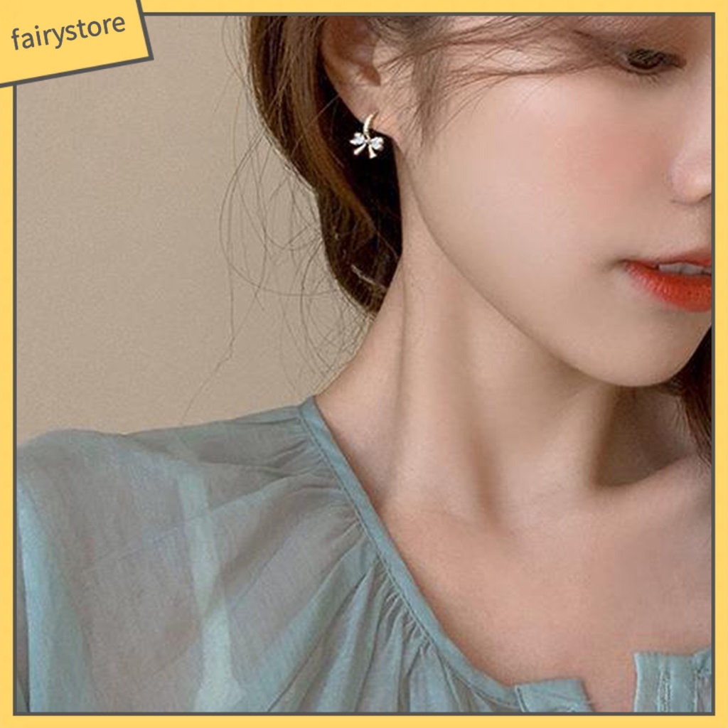 1 Đôi Bông Tai Hình Nơ Đính Đá Zircon Phong Cách Hàn Quốc Dành Cho Nữ