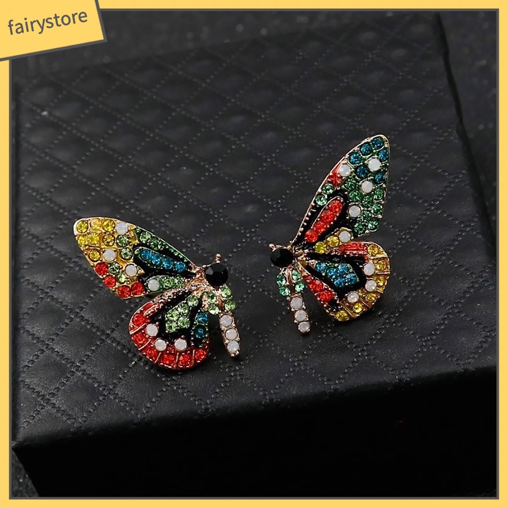 Bông Tai Hình Bướm Đính Đá Nhiều Màu Thời Trang Dành Cho Nữ