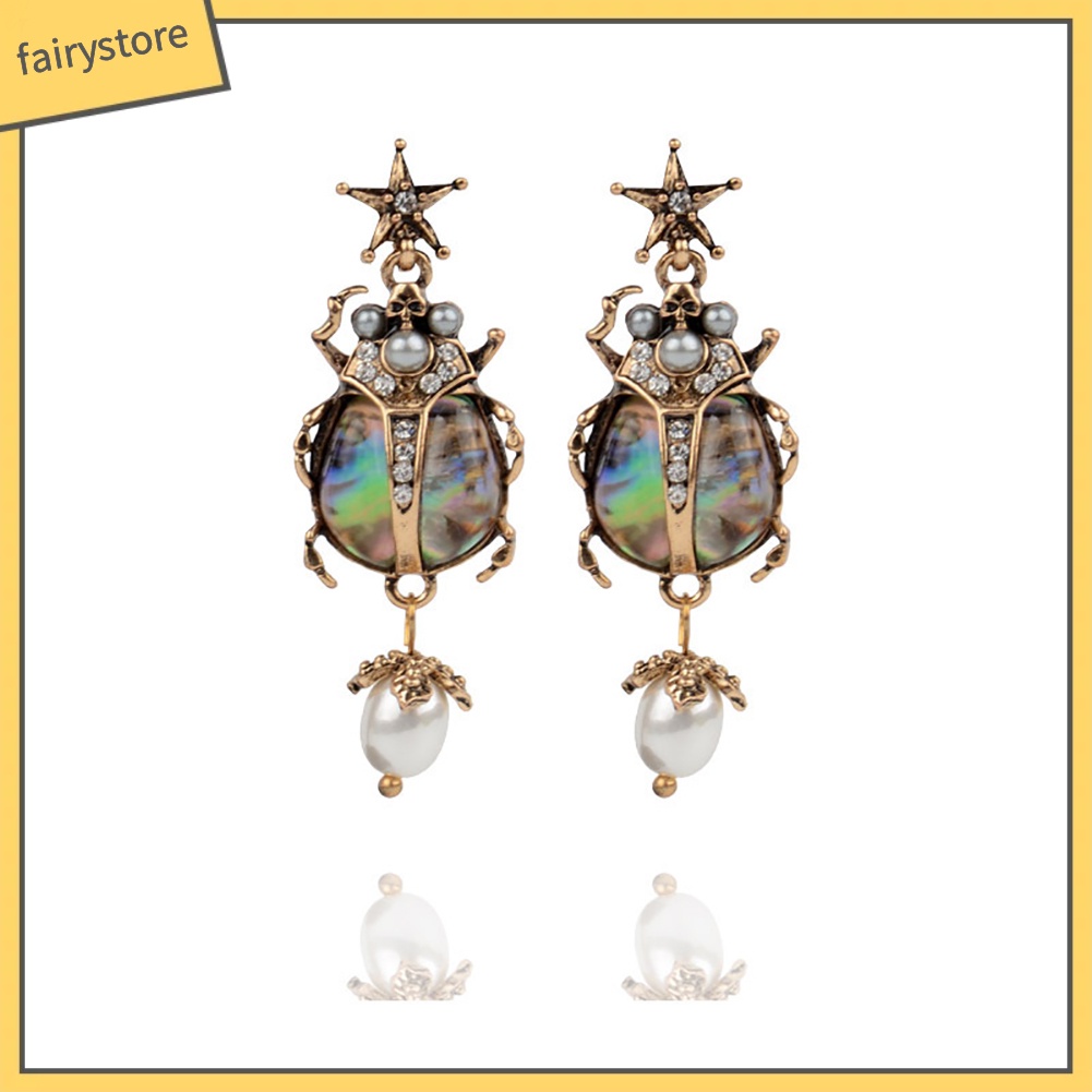 Khuyên Tai Đính Đá Ngọc Trai Nhân Tạo Hình Bọ Rùa Thời Trang Cho Nữ