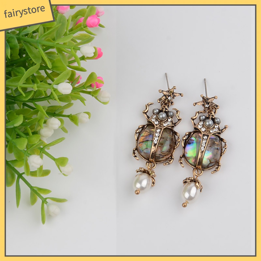 Khuyên Tai Đính Đá Ngọc Trai Nhân Tạo Hình Bọ Rùa Thời Trang Cho Nữ