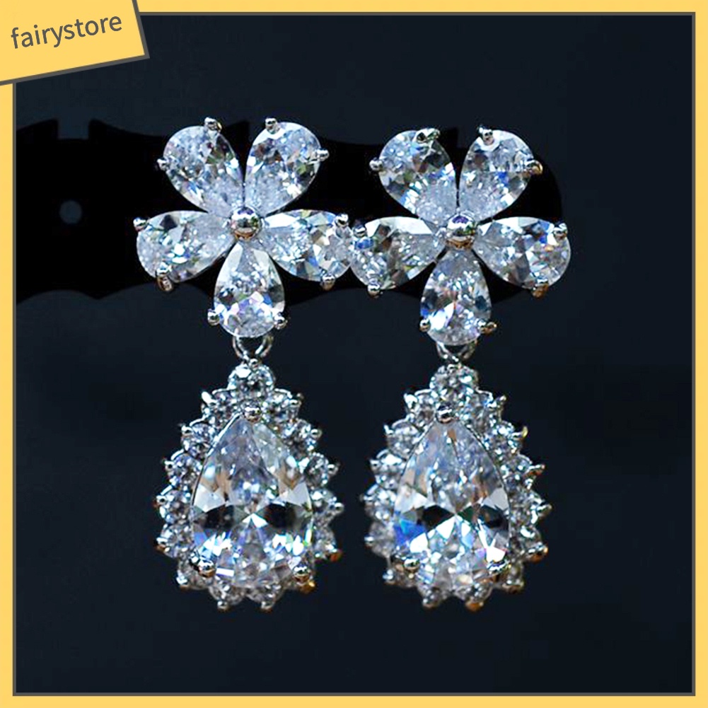 Bông Tai Dáng Dài Đính Đá Hình Hoa Lê Thời Trang Cho Nữ