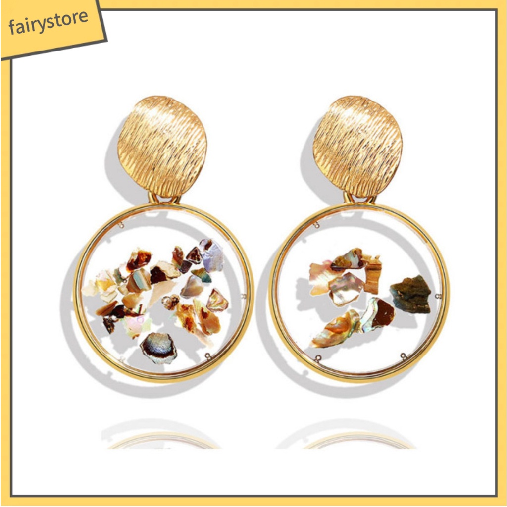 Set 2 Bông Tai Vỏ Sò Hình Vuông Bằng Hợp Kim Phong Cách Retro