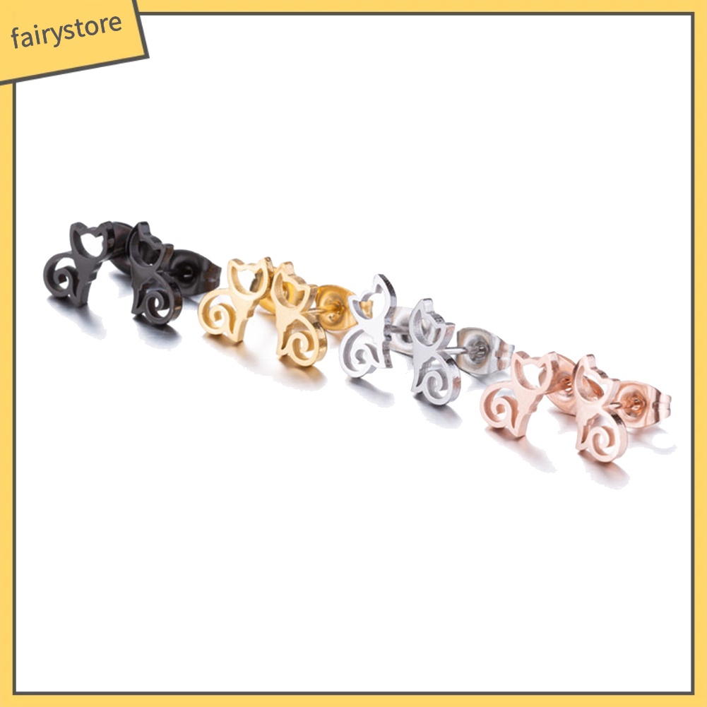 Bông Tai Hình Mèo Bằng Thép Không Gỉ Dễ Thương