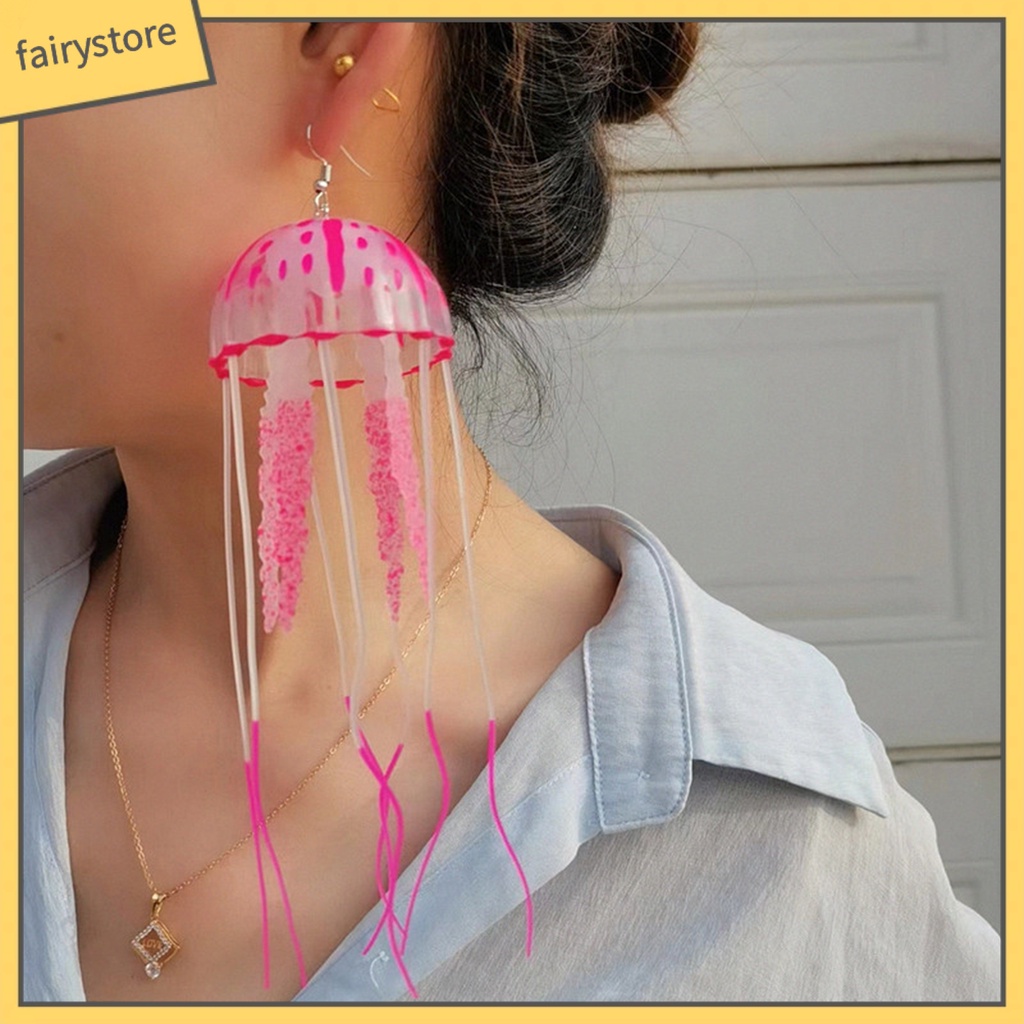 [FRO] 1 Đôi Bông Tai Dáng Dài Tua Rua Hình Sứa Màu Sắc Tươi Sáng Thời Trang Kỳ Nghỉ Cho Nữ