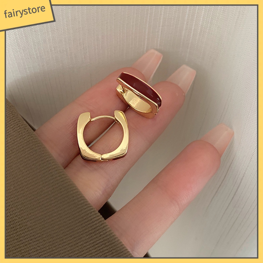 1 Đôi Bông Tai Tròn Mạ Điện Bóng Cao Sang Trọng Thoải Mái Dành Cho Nữ