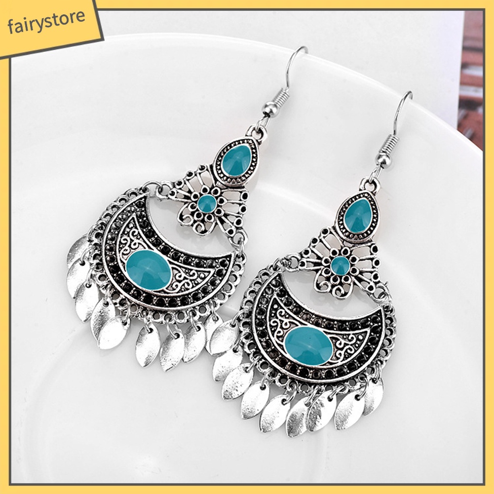 Bông Tai Hình Học Đính Đá Nhân Tạo Phong Cách Bohemian Dành Cho Nữ