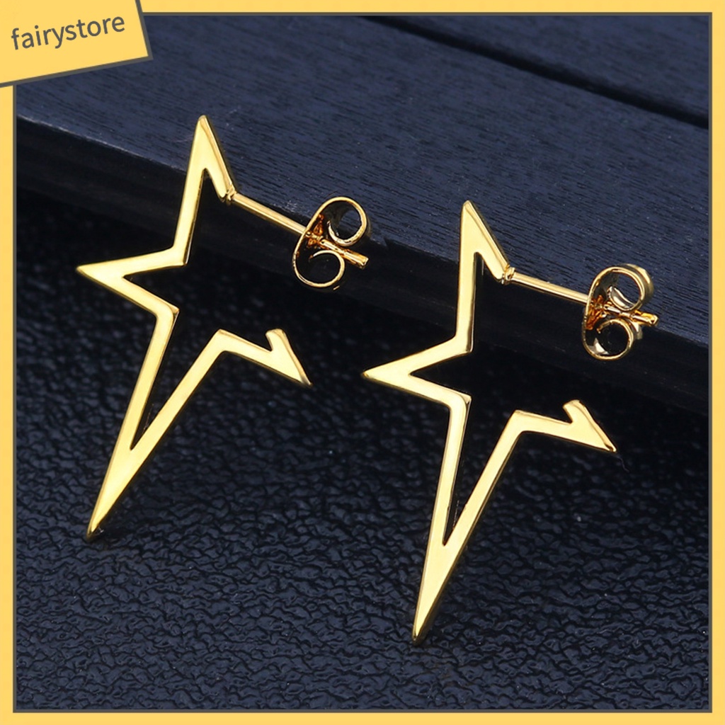 1 Đôi Bông Tai Hình Ngôi Sao Năm Cánh Bằng Hợp Kim Màu Trơn Phong Cách Hip hop Thời Trang Cho Nữ