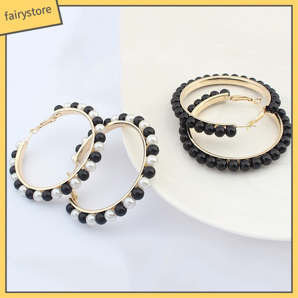 Khuyên Tai Tròn Lớn Đính Ngọc Trai Giả Thời Trang Cho Nữ