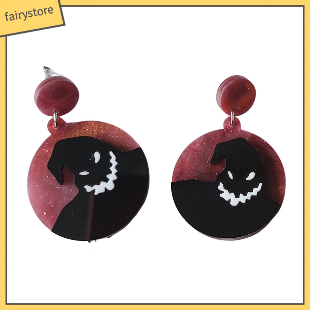 1 Đôi Bông Tai Hình Tròn Bằng Acrylic Họa Tiết Ma Halloween