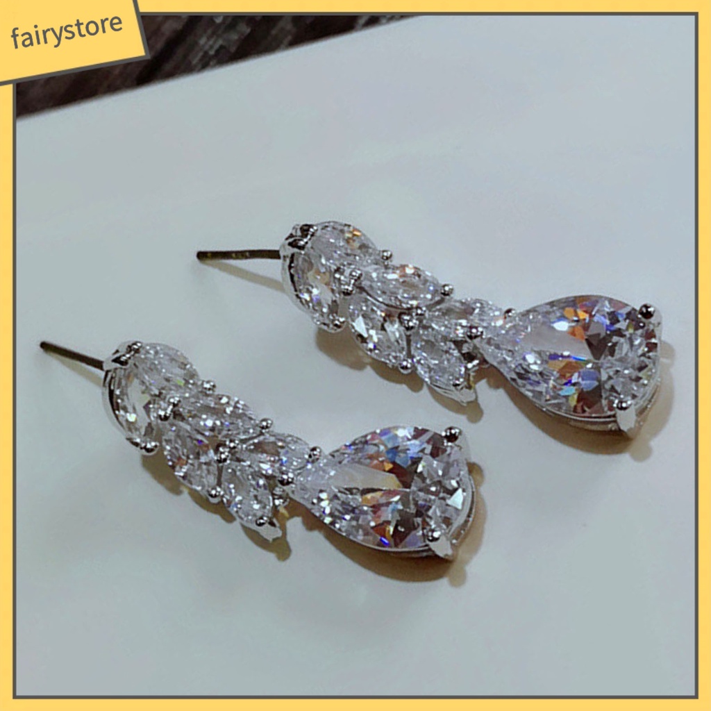 1 Đôi Bông Tai Hình Chiếc Lá Đính Đá Zircon Dành Cho Cô Dâu