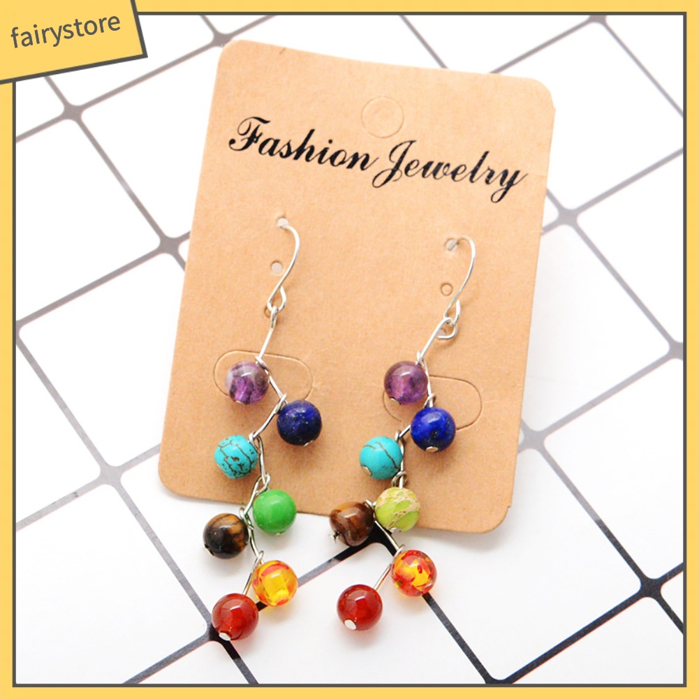 Bông Tai Chuỗi Hạt Đá Chakra 7 Màu Thời Trang Cho Nữ