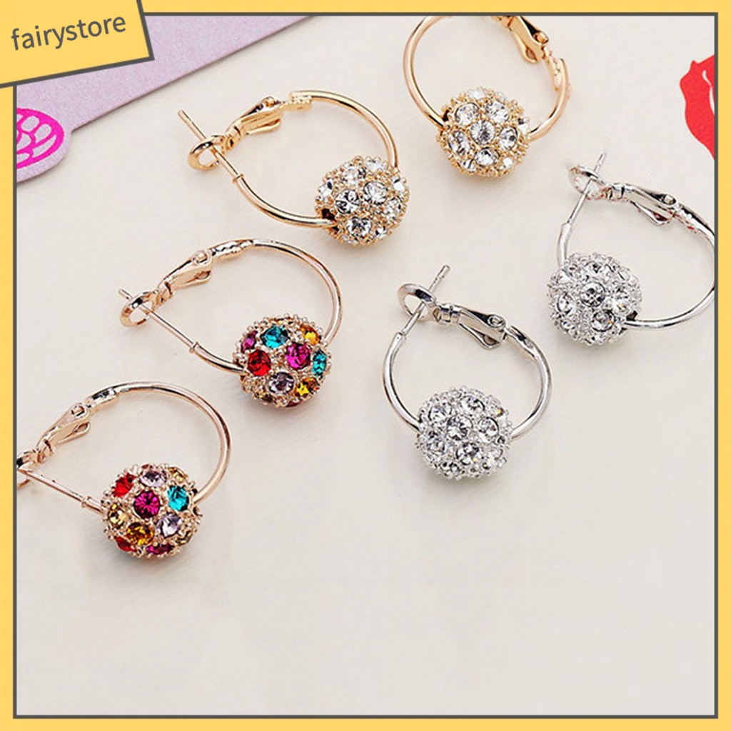 1 Đôi Bông Tai Tròn Đính Đá Lấp Lánh Nhiều Màu Dùng Hàng Ngày