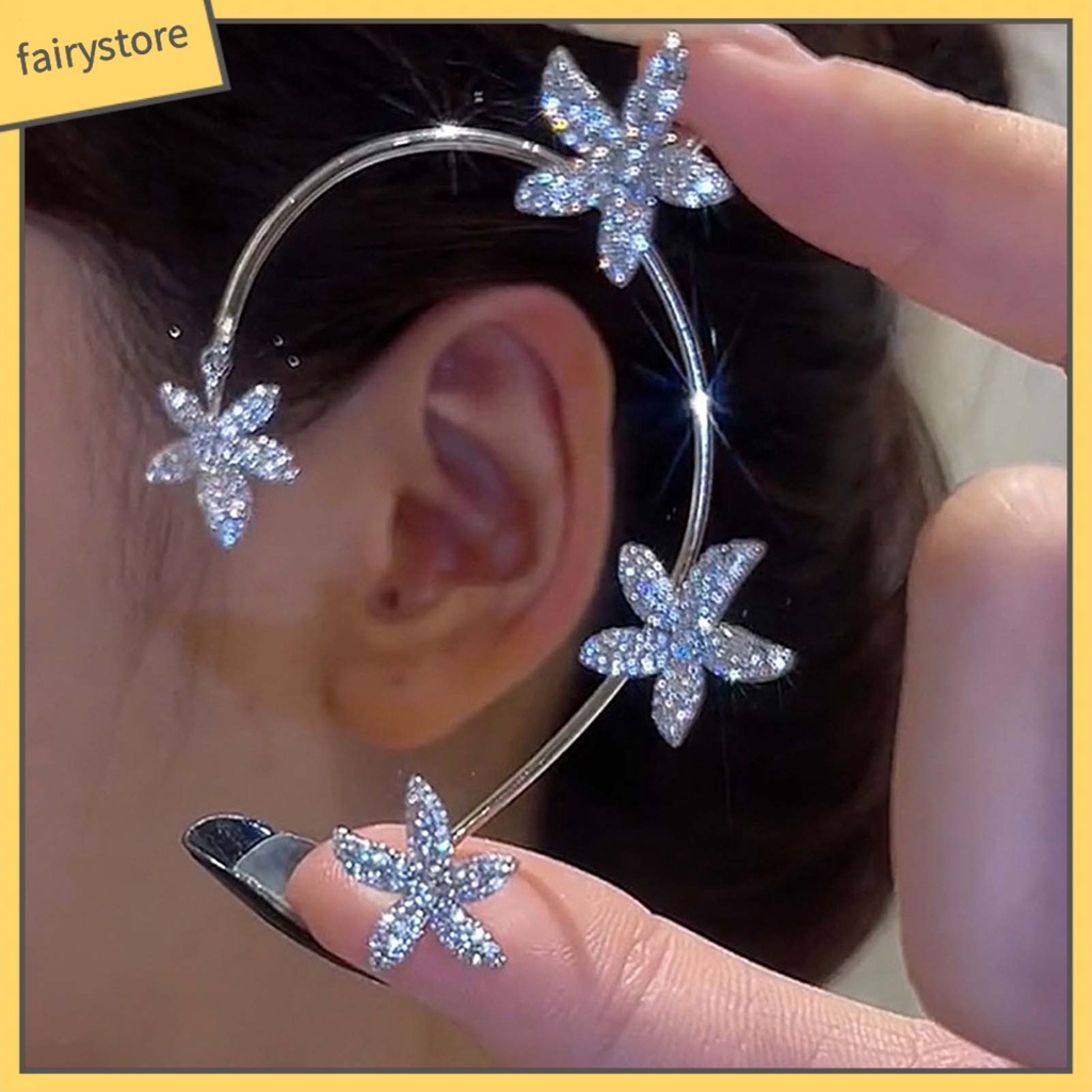 1 Khuyên Kẹp Vành Tai Hình Hoa Đính Đá Lấp Lánh Thời Trang Dự Tiệc