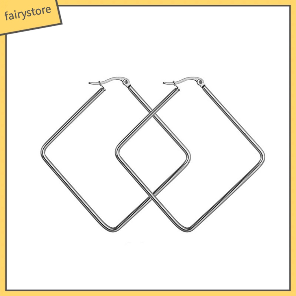 Khuyên Tai Móc Hình Vuông / Tròn Bằng Thép Không Gỉ