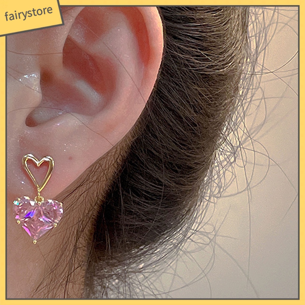 Set 1 / 1 Cặp Bông Tai / Vòng cổ Hình Trái Tim Đính Pha Lê Lấp Lánh Thời Trang Cho Nữ