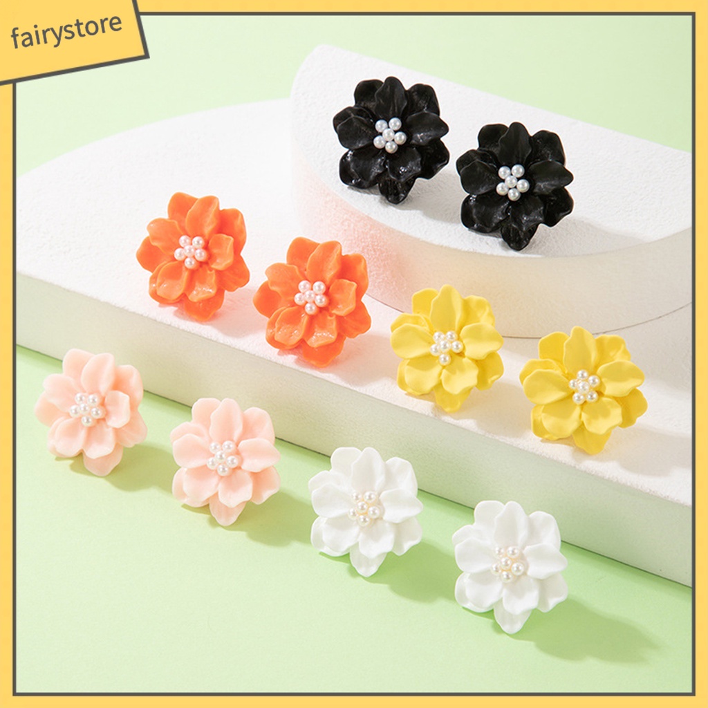 [FRO] 1 Đôi Bông Tai Đinh Tán Chống Dị Ứng Hình Hoa Đính Ngọc Trai Nhân Tạo Tinh Tế