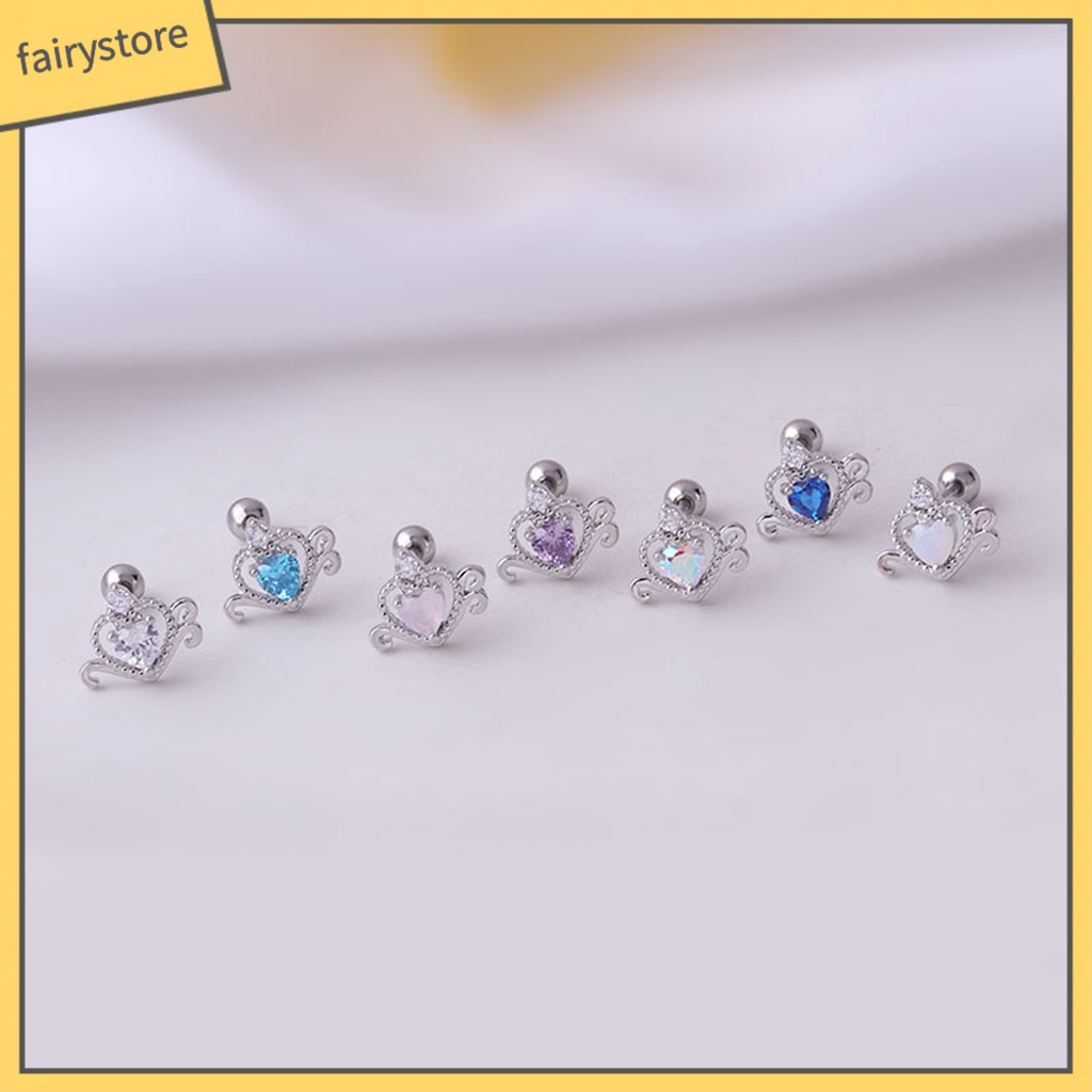 1 Khuyên Tai Hình Trái Tim Rỗng Đính Đá Zircon Sáng Bóng Thanh Lịch Dành Cho Nữ