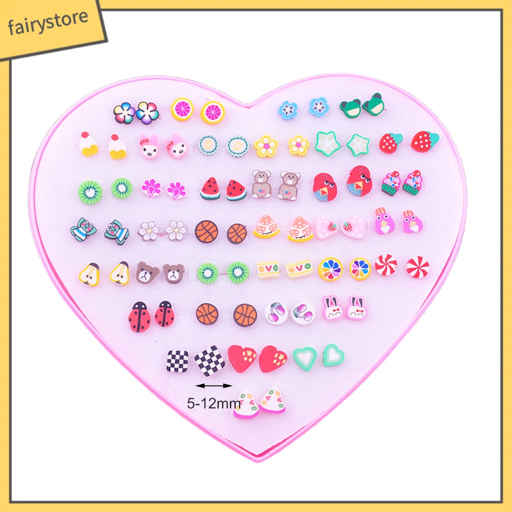 Set 36 Đôi Khuyên Tai Bằng Thép Không Gỉ Họa Tiết Hoạt Hình Nhiều Màu Sắc