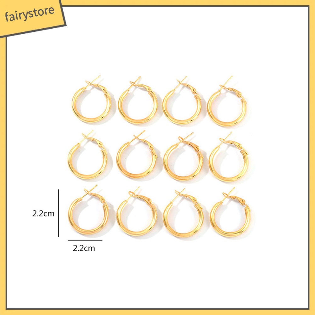 Set 12 Khuyên Tai Tròn Thời Trang Nữ