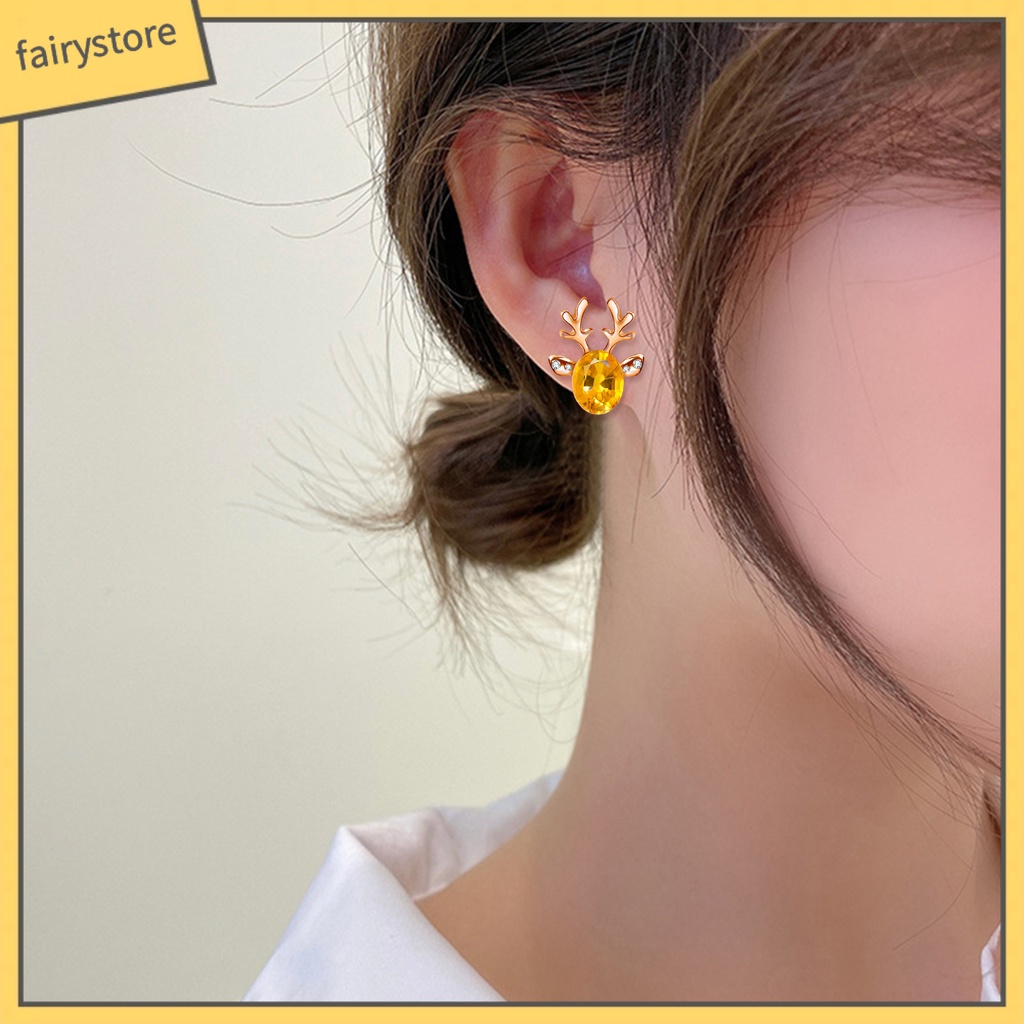 Set 2 Khuyên Tai Hình Tuần Lộc Giáng Sinh Đính Đá Phong Cách Boho Thời Trang Cho Nữ