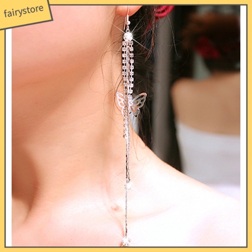 Bông Tai Dài Hình Bướm Rỗng Đính Đá Cho Nữ