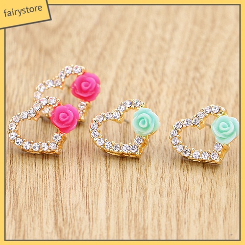 Bông Tai Hình Trái Tim Đính Đá &amp; Ngọc Trai Giả Cho Nữ