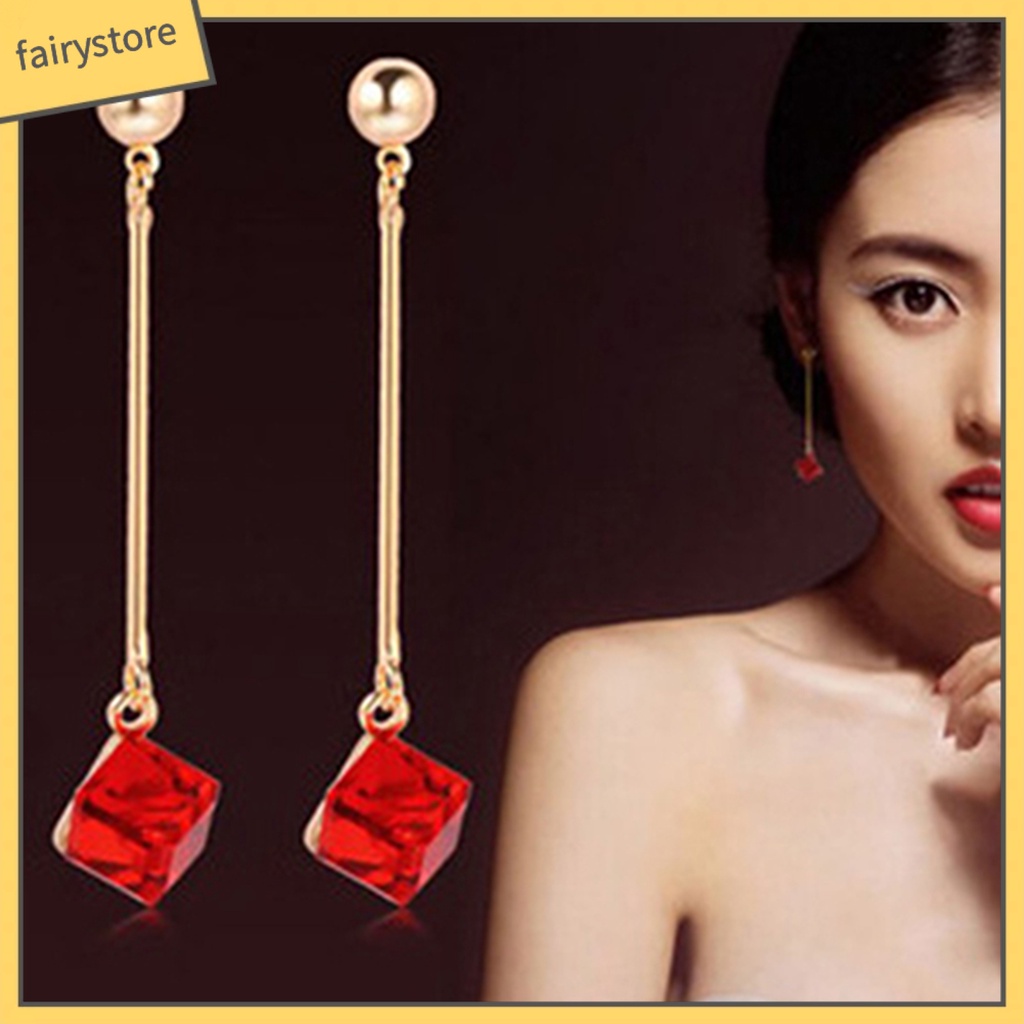 1 Đôi Bông Tai Dài Đính Đá Thời Trang Dành Cho Nữ