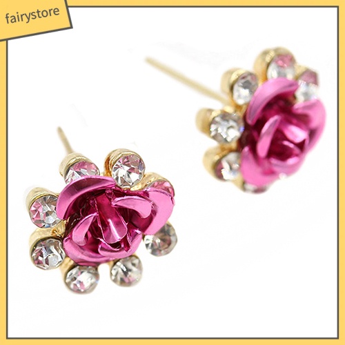 Đôi Khuyên Tai Hình Hoa Hồng Đính Đá Thời Trang Cho Nữ