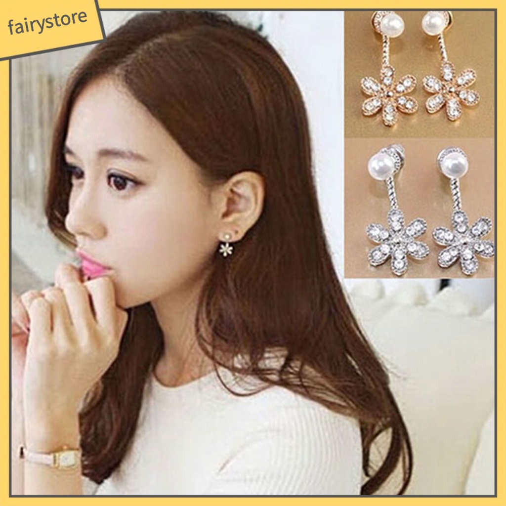 Bông Tai Hợp Kim Hình Hoa Đính Ngọc Trai Giả Lấp Lánh Chống Gỉ Sét Cho Nữ