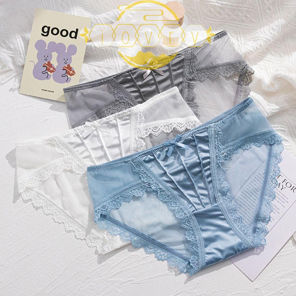 Quần Lót Lụa Satin Phối Ren Trong Suốt Thoáng Khí Thoải Mái Cho Nữ