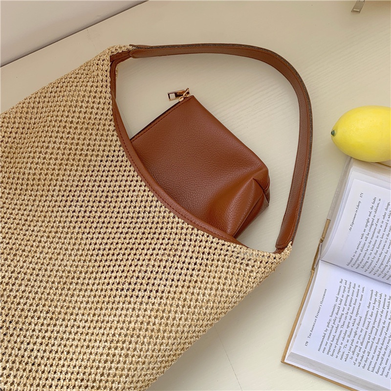 Túi Tote Đeo Vai / Xách Tay Một Bên Vai Bằng Rơm Cổ Điển Hợp Thời Trang Dễ Phối Đồ