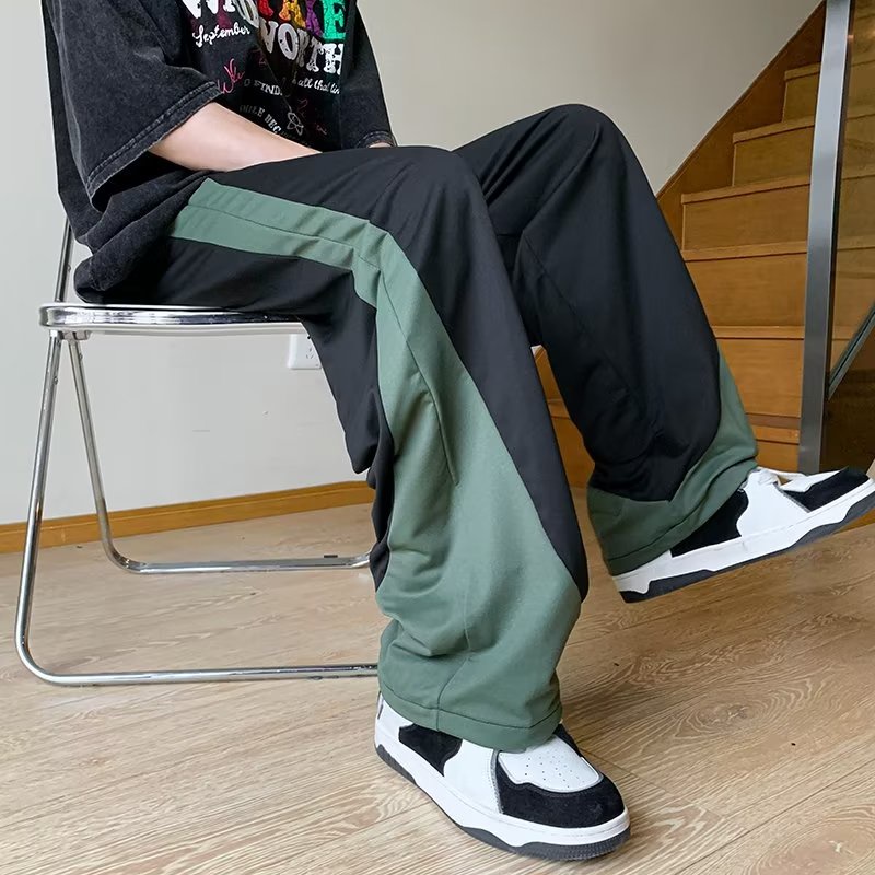 Quần Thể Thao Ống Rộng Phối Màu Sắc Tương Phản Phong Cách Hong Kong Cho Nam