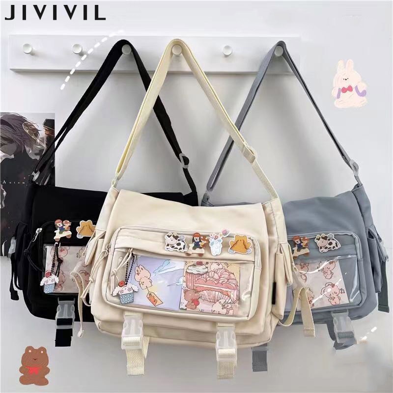 Jiviviel Túi Xách Canvas Đeo Chéo Vai Sức Chứa Lớn Màu Trơn Phong Cách Nhật Bản Genjuku One Cho Nữ