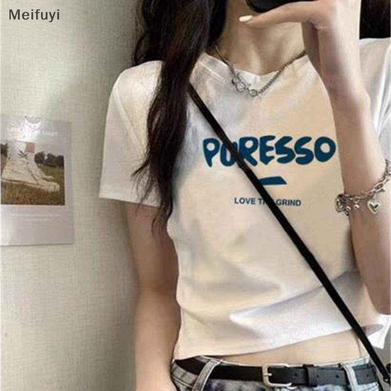 Áo Thun Crop Top Tay Ngắn Cổ Tròn In Chữ Thời Trang Mùa Hè Cho Nữ